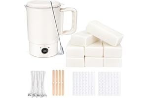 KERCAMKEL Elektrischer 800 ML Wachsschmelzer für Kerzenherstellung, Kerzen Selber Machen Set Zubehör mit Wachsschmelztopf, 8 * 60g weiße Wachswürfel, Kerzendochte Docht Aufkleber, Dochthalter und Rührlöffel