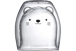 HOLSHOP Tasse à thé en Verre de Chat Ours Bouteille Mugs, Verres Double Paroi, Tasse Mignonne, Erres isolés à Double Paroi Tasse à Expresso, pour Anniversaire de Bureau et Personnel (B)