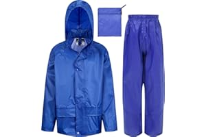 WETPLAY Kids Waterproof Jacket & Trousers Suit Set in Black, Navy Blue or Royal Blue Childs Childrens Boys Girls