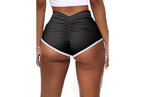 HAWILAND Krótkie legginsy damskie, sportowe szorty z marszczeniami na pupie, push up, podkreślające pośladki, z podwyższonym stanem, kształtujące figurę, na siłownię, fitness, trening