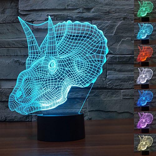 HeXie LED Night Lights 3D Illusion Bedside Table Lamp 7 Colours Changing Sleeping Lighting with Smart Touch Button Cute Gift Warming Present Creative Decoration Ideal Art and Crafts (Dinosaur)