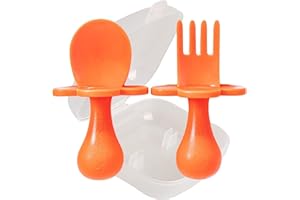 Grabease Baby and Toddler Self-Feeding Utensils – Spoon and Fork Set for Baby-Led Weaning – Made of Non-Toxic Plastic – Featuring Protective Barriers to Prevent Choking and Gagging