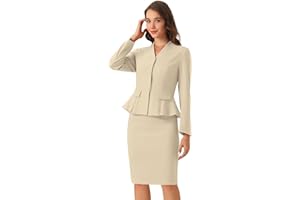 Allegra K Business 2 Piece Suit Set for Women's Long Sleeve Collarless Peplum Blazer Pencil Skirts