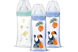 DODIE Lot de 3 Biberons Anti-Coliques Tétines Rondes 330ml +6 mois 3 vitesses Débit 3 - Bleu et vert