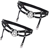 Lot De 2 Jarretières élastiques Femme En Cuir Noir - Avec Clips Métalliques Et Design Coeur, Style Punk Rock | Accessoire Cosplay, Fête, Lingerie - 3