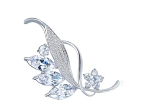 Hanie Silver Brooch for Women, Hypoallergenic 18K Gold/White Gold-Plated Brooch, Flower Leaf Brooch with 5A White Cubic Zirconia, for Women's Coats, Wedding Dresses or Evening Dresses Suits