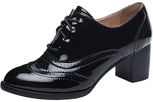 Lizoleor Femmes Bureau Dentellets Classique Bloc Cuir Verni Robe Richelieu Escarpins