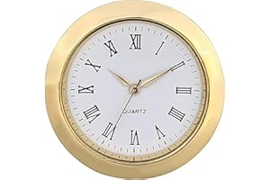Entgoinggo Quartz Clock Inserts, 36MM Round Quartz Clock Insert with Roman Numerals, Wall Clock Quartz Movement White Dial Gold Trim for Kitchen Home Living Room Bedroom(A)
