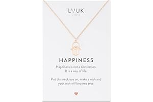 LUUK LIFESTYLE Collares de acero inoxidable con diferentes colgantes y tarjeta HAPPINESS, amuletos de la suerte, amistad, regalos, joyas de mujer, oro, plata, oro rosa