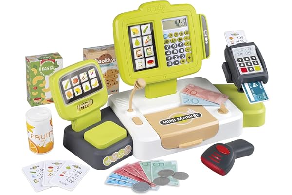 Smoby - Grande Caisse Enregistreuse - 30 Accessoires - Balance Mécanique - Vraie Calculatrice + Scanner Son et Lumière - A Partir de 3 Ans