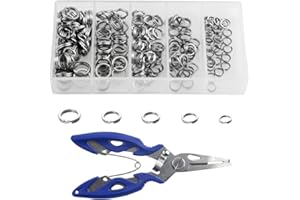 WMYCONGCONG 200 STÜCKE Edelstahl Angelspaltringe Doppelschnappschlaufe Köder-Anschlüsse mit Angelzange Angelhaken-Entferner für Angelköder-Set