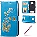 Produktbild MOTO Z2 play Lederhülle,MOTO Z2 play Hülle im Bookstyle,Hpory Retro Elegant Bronzing Schmetterling Muster mit Schlüsselband Ledertasche Handyhüllen Leder PU im Bookstyle Klapphülle Case With Multi-Kredit Kartenfächer Wallet Flip Cover mit Standfunktion Magnetverschluß Cover Case PU Leder Und Silikon Innenschale Anti-Staub Anti-Kratzer und Shockproof Telefon Tasche Handytasche Schutzhülle für MOTO Z2 play + 1 x Hpory Stylus-(Blau)