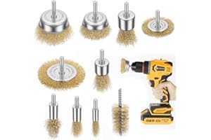Flintronic Juego 10 Cepillos de Alambre para Taladro, Lijadora para Cepillos Alambre Taladro Profesionale, Vástago Redondo Cepillo 6 mm, para Pulir/Lijar/Eliminación Óxido/Corrosión