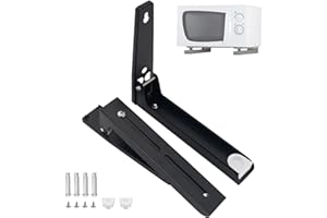 Bibykivn Mikrowellenhalterung mit Teleskoparmhaken, 2 Stk Mikrowellen Regal aus Edelstahl, Mikrowellen Halter Wand Faltbarer Universal-Wandhalterung für Mikrowelle Küchenregal Backofen (Schwarz)