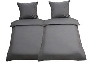 ‎LEONADO VICENTI Leonado Vicenti Bettwäsche 135x200 4teilig Renforce 100% Baumwolle Uni mit Reißverschluss, Farbe:Anthrazit