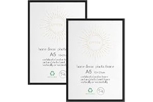 LYYYYX Cornice portafoto A5, in alluminio nero, con vetro acrilico, per appendere o posizionare, per foto, poster, puzzle, set da 2 pezzi