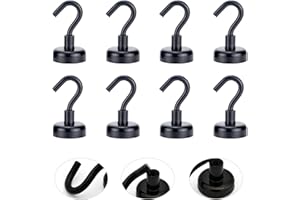 Scettar 8 Stück Schwarz magnethaken extra stark，12Kg Spannung magnet haken，16mm Neodym Magnete mit Haken，magnetische haken für Lieferwagen, Garagen, Badezimmern, Küchen, Handtüchern, Schlafzimmern