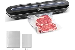 Vacuum Sealer, HOMEASY Vacuum Food Bag Sealer One-Touch Sealing for Dry Food Vacuum Sealer Machine with 10Pcs BPA-Free Seal Bags (Black)