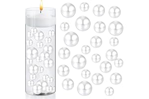 NOLACE Perle D'Imitazione, 150 Pezzi Perline Galleggianti Riempitivo Vasi Perline Lucide Senza Foro Dimensioni Miste Perline Sfuse Plastica Per Creazione Di Gioielli Fai-Da-Te 8/14/20 Mm (Bianco)