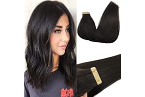 GOO GOO Extensiones Adhesivas Pelo Natural, 35cm 20pcs 50g Negro Natural Extensiones Adhesivas de cabello, Remy Cinta en Extensiones de cabello, Extensiones de cabello humano Natural auténtico