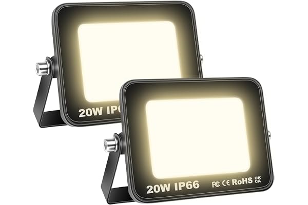 SKYWORLD 2 Pcs Projecteur LED Extérieur 20W 2000LM 3000K Blanc Chaud Spot LED Eclairage IP66 Étanche Projecteur Extérieur Eclairage de Sécurité Floodlight pour Jardin, Patio, Garage, Entrée