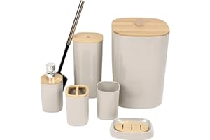 DIVCHI 6 Pieces Bathroom Accessories Set Luxury Accessory Sets Bathroom Bin And Toilet Brush Set Toothbrush Holder Tumbler Soap Dish Trash Can Soap Dispenser Bath Set Gift (Grey)