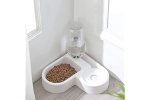 AYADA 2 in 1 Distributeur de Nourriture Eau Fontaine Automatique pour Animaux, Anti Débordement Abreuvoir et Alimentateur Croquettes Gamelle pour Chat/Chien, Bol Animaux Abreuvoir Pet Bowl(Blanc)