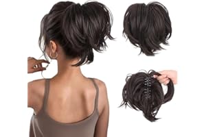 RPAEOY Extension Queue de Cheval Synthétique Bouclée pour Femmes Postiche Chignon Désordonné Chouchou Faux Ponytail Cheveux Naturel Hair Ondulé Hair Extensions (Marron Noir)