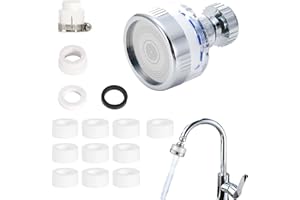 Peiyee Wasserhahn Filter,Wasserfilter Wasserhahn mit 9 Stück PP-Baumwollfilterelement und Verbindungsstecker,360° drehbar Wasserhahnfilter für Küche, Badezimmer
