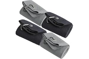 Dapuly Tri-Fold Lot de 4 serviettes de golf en microfibre avec motif gaufré et chiffon de nettoyage pour balles de golf avec mousqueton