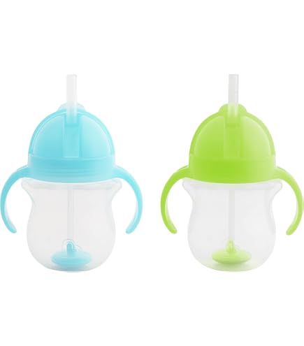 Tasses Apprentissage Munchkin 207ml - 2 Gobelets Anti-fuites Avec Pailles Lestées | Sans BPA | Bleu/Orange
