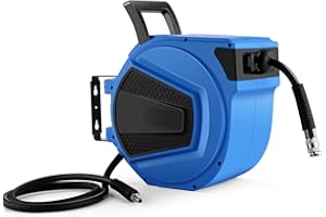 BATHWA Automático Carrete de Manguera de Aire Comprimido 15m | Enrollador de Manguera de Aire| Carretes de Manguera Neumática | Conector de 1/4'' BSP | para la Pared | Giratorio 180° | Φ 9.5mm