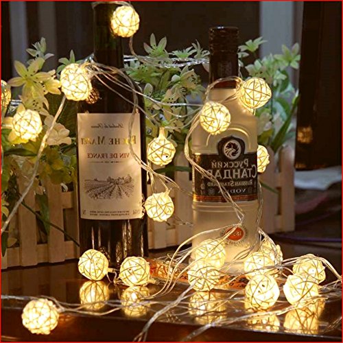 Dailyart® 13,8ft / 4.2m lange Rattan-Kugel-Schnur-Licht Sternenlicht für Gärten, Häuser, Hochzeit, Weihnachtsfeier, Batteriebetriebene (Warmweiß) - 2