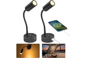 AOOTE Interno Lampade Camper, 2 pezzi 12v Letto Lampada di Lettura, Luce LED Camper con Porta di Ricarica USB, Con Interruttore, luce bianca calda, per Roulotte, Auto, Camion, Camera da Letto