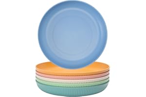 Ticeed Piatti Plastica Riutilizzabili, 6 Pezzi Piatto Robusto Colorati Piatti Plastica Rigida Lavabili Piatti da Campeggio 23cm, Adatti per Forno a Microonde e Lavastoviglie