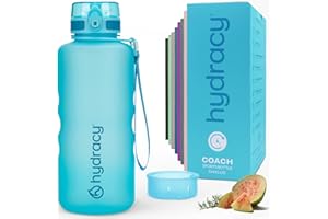 Hydracy Botella de Agua con Marcador de Tiempo - 2 L Botella de Agua Deportiva sin BPA - Botella de Gimnasio Antifugas con Funda Antitranspirante e Colador de Infusión
