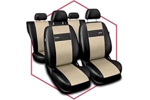Saferide 3er Set Autositzbezüge PKW universal | Auto Sitzbezüge Kunstleder Beige für Airbag geeignet | für Vordersitze und Rückbank | 1+1 Autositze vorne und 1 Sitzbank hinten teilbar Reißverschlüsse
