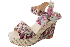 Yowablo Chaussures Femmes Plateforme Compensées Sandales À Talons Fleur Fleurie Chaussures À Lacets