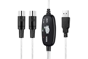 QIANRENON câble d'édition de musique MIDI 5 broches 1 en 1 câble adaptateur MIDI vers USB pour clavier de Piano vers PC/Mac/ordinateur portable argent 2 m