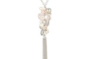 FULU AUTUMN Collier Argent Long pour Femme Sautoir avec Pendentif Perles et Franges Bijoux Fantaisie Cadeau pour Maman