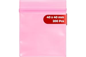 LIVERPOOL ENTERPRISES LTD Grip Seal Bags Zip Lock Bags Resealable Plastic Bags Baggies (40x40 mm (200 Pcs), Pink)