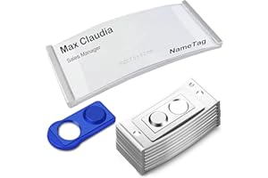 FIVAVA 10 STÜCK Namensschilder für Kleidung - Magnet Namensschild mit Papiereinschub, Transparent, Modisch Gewölbt, 75 x 32 mm, Silber
