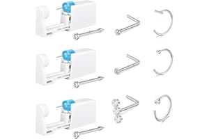 AceFun 9 pièces Kit pistolet piercing nez,Argent Gold Piercing Pistolet Built Crampons de nez in Nose Studs kit auto-perçage 20G Anneaux nez Clous oreilles pistolet piercing piercing nez
