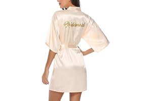 Migcaput Kimono Robe Femmes Peignoir Satin Femme Robes Chambre Kimonos Chemise de Nuit Court Mariée Demoiselle d'honneur