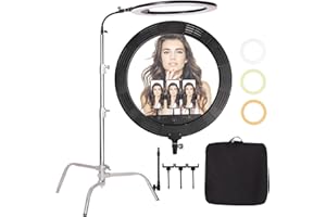 GSKAIWEN Luce ad Anello Grande Bicolore LED 25 pollici 75W Dimmerabile 3000K-6600K con 180cm Acciaio Inox Pesante Fotografia Stativo, Tubo Morbido, Trucco, Selfie, YouTube, Tatuaggio, Ciglia