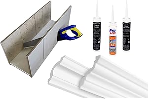 Molduras de techo HEXIMO ZG Accesorios - Esquinas pre-cortadas, patrones, adhesivo de montaje y caja de ingletes incl. sierra - (Esquina NK-ZG16-45x45mm) Perfil de poliestireno de ángulo de pared