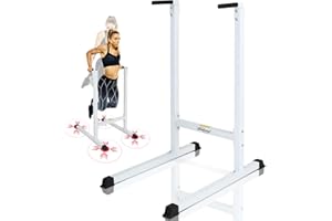 Physionics® Station à Dips - Max. 120kg, 103/67/123cm, Poignées Rembourrées, pour Biceps/Triceps/Abdominaux/Dos, Blanc - Barre Parallèle Musculation, Appareil Dips Traction, Fitness