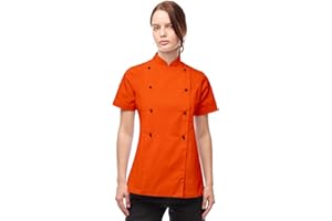 strongAnt Chaqueta de Chef de Mujer de Manga Corta o Larga con Botones de Bola confeccionada en algodón. Uniforme de Chef, Chaqueta de Panadero. Color: Negro, Gris, Blanco