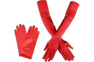 NITAIUN 2 Paar Satinstoff 1920s Handschuhe, Damen Handschuhe Lang Kurz Elastisch Rot Satin Gothic Samt Handschuhe für Frauen Mädchen Faschings Mottoparty Kostüm
