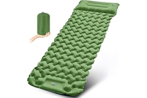 YAMAIDUO Matelas de Camping Gonflable, 15CM Épaisseur Portable Ultraléger Matelas Autogonflant 1 Personne Imperméable avec Pompe à Pied & Oreiller, Materiel Camping Durable pour Voyage, Plage, Vert